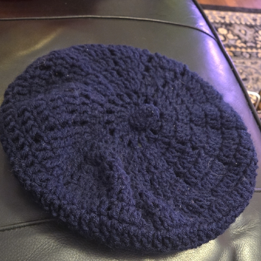 Elegant Navy Blue Crochet Beret